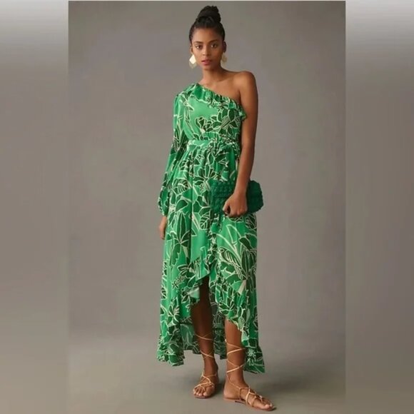 FARM Rio x Anthropologie Printed One-Shoulder Ruffle Dress l Size XXS Petite - Picture 2 of 6